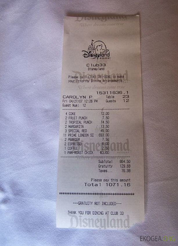 Reçu de paiement Disneyland